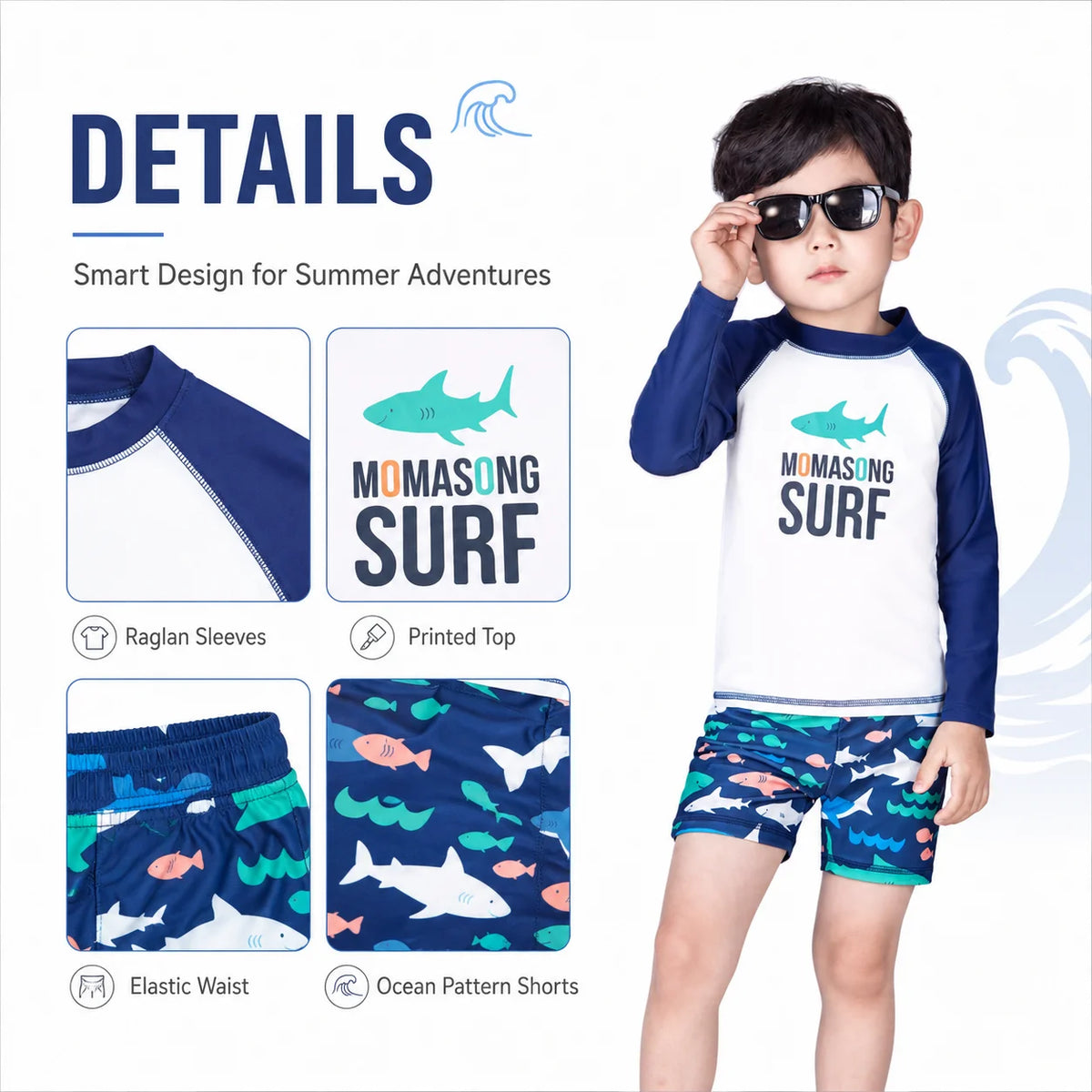 Boys One-Piece Rash Guard Swimsuit – Coral Reef view 4