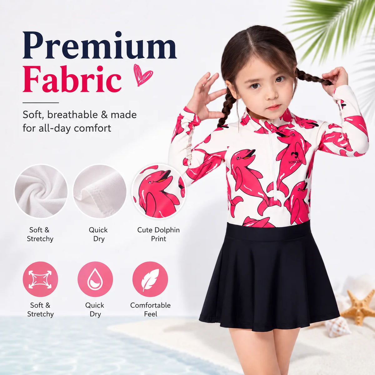 Girls One-Piece Rash Guard Swimsuit – Safari Adventure