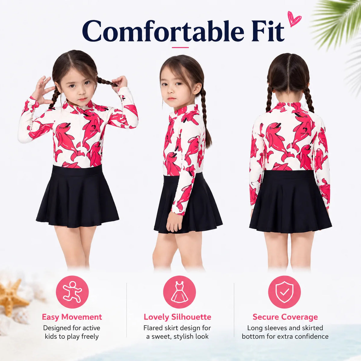 Girls One-Piece Rash Guard Swimsuit – Safari Adventure view 2