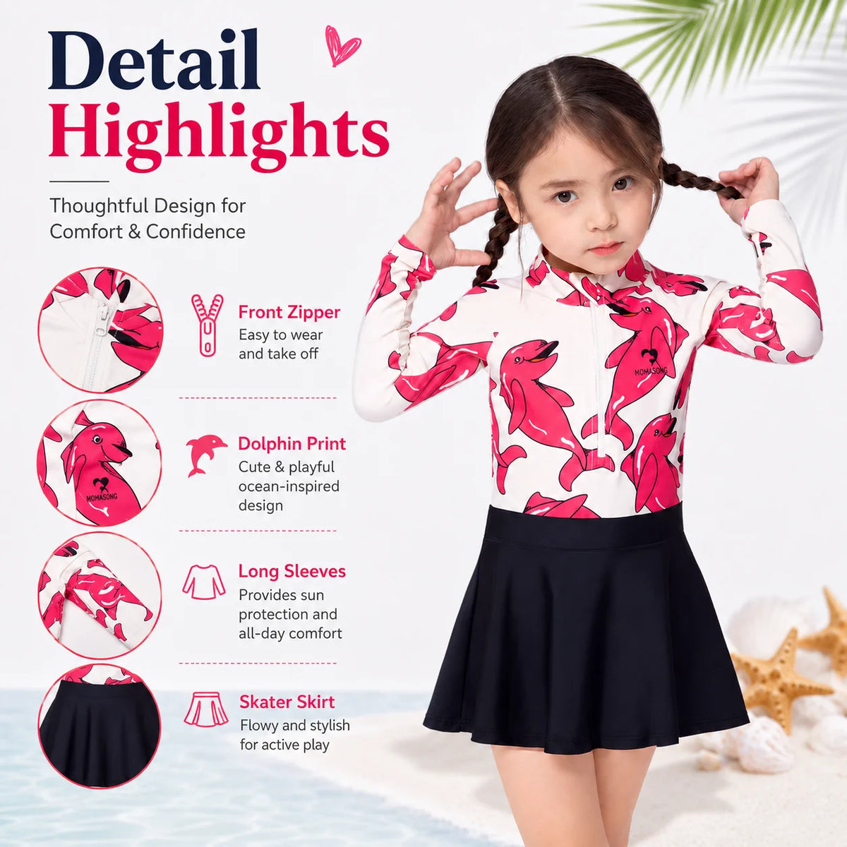 Girls One-Piece Rash Guard Swimsuit – Safari Adventure view 3