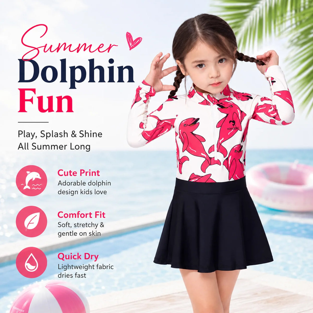Girls One-Piece Rash Guard Swimsuit – Safari Adventure view 4