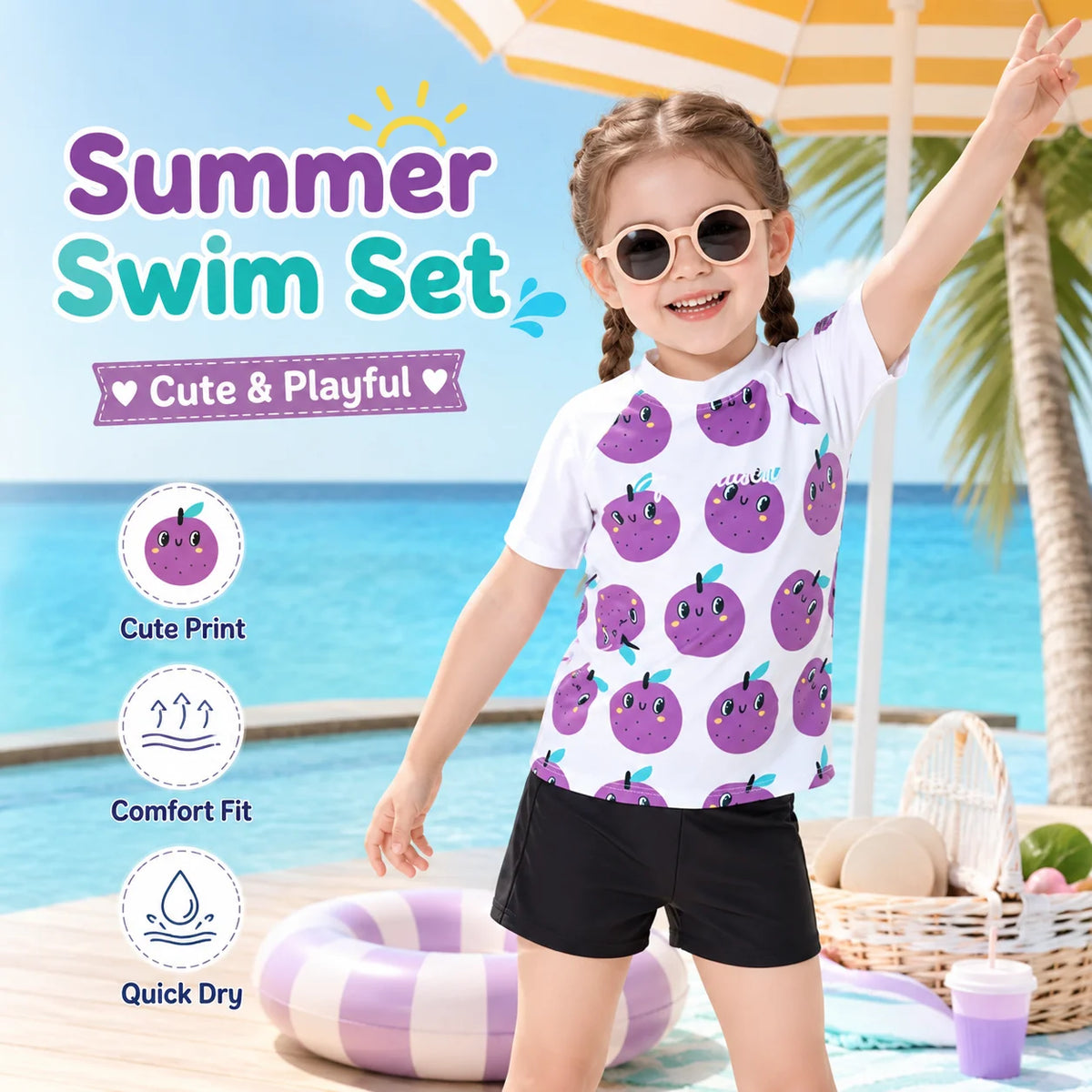 Girls Long Sleeve Rash Guard Set – Wave Rider