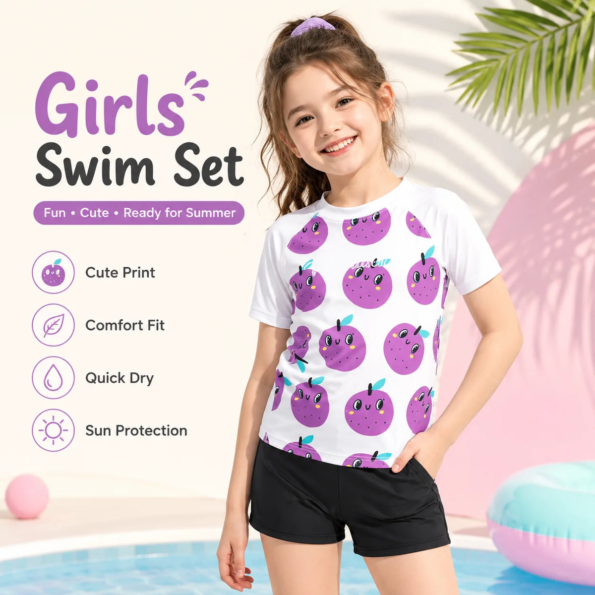 Girls Long Sleeve Rash Guard Set – Wave Rider view 2