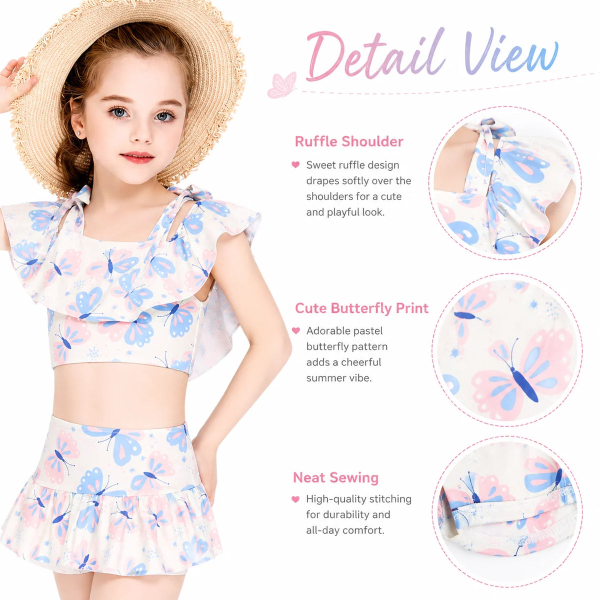 Kids Wide Brim UV Sun Hat – Sea Shell view 3