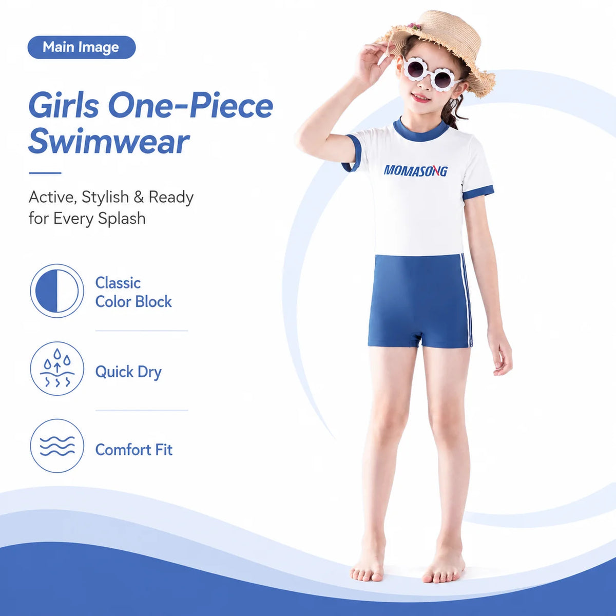 Girls One-Piece Rash Guard Swimsuit – Sunset Glow view 2