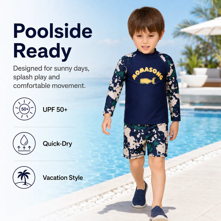 Boys Long Sleeve Rash Guard Set – Whale Adventure