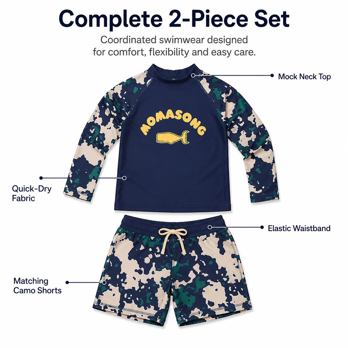 Boys Long Sleeve Rash Guard Set – Whale Adventure view 4