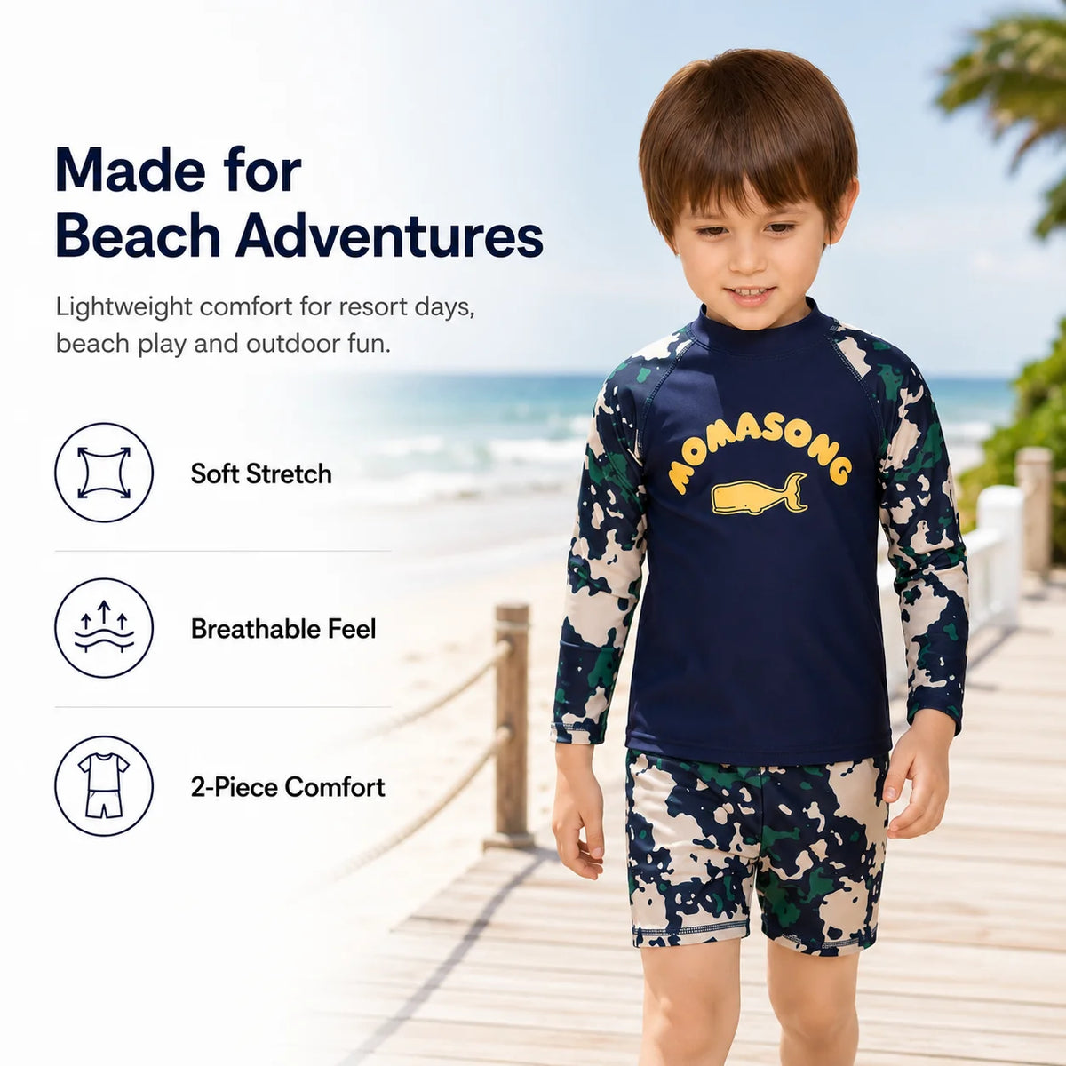 Boys Long Sleeve Rash Guard Set – Whale Adventure view 6