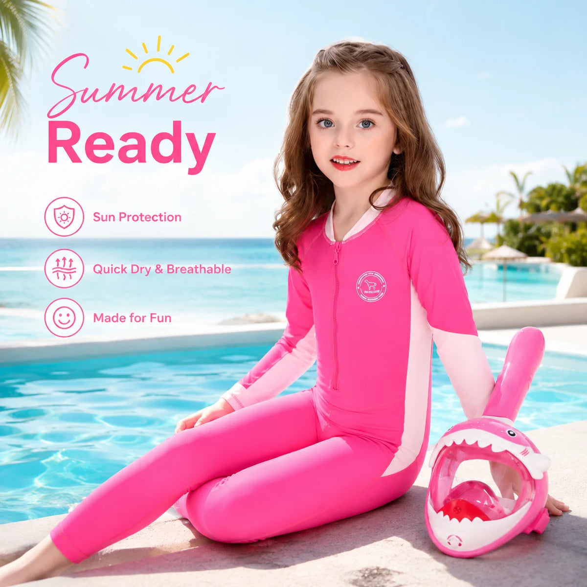 Girls One-Piece Rash Guard Swimsuit – Safari Adventure