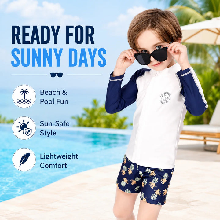 Boys Long Sleeve Rash Guard Set – Deep Sea Blue