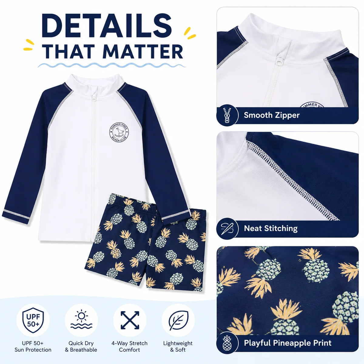 Boys Long Sleeve Rash Guard Set – Deep Sea Blue view 3