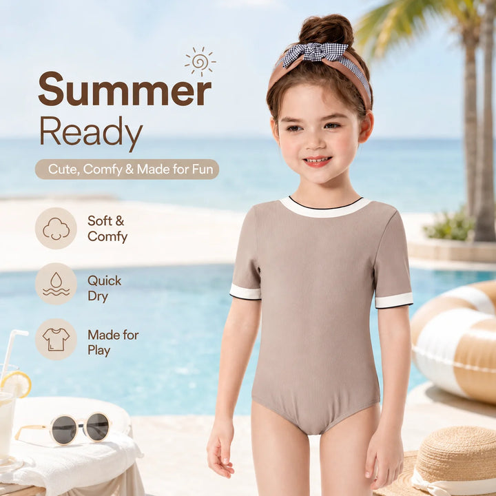 Girls Premium One-Piece Swimsuit – Jungle Leaf