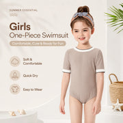 Girls Premium One-Piece Swimsuit – Jungle Leaf view 2