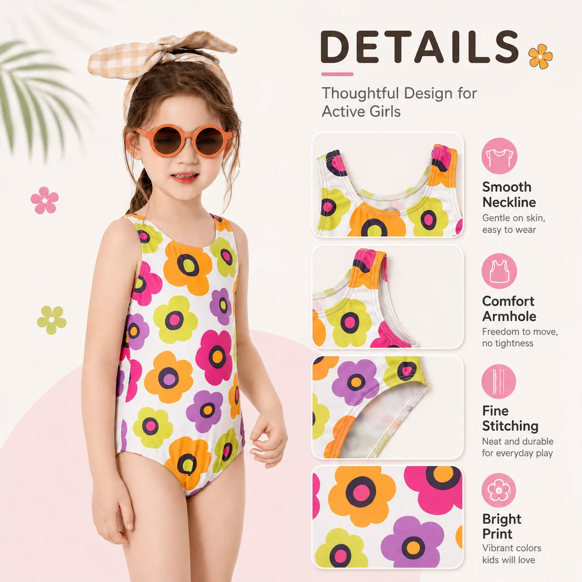 Girls Long Sleeve Rash Guard Set – Sea Shell view 3