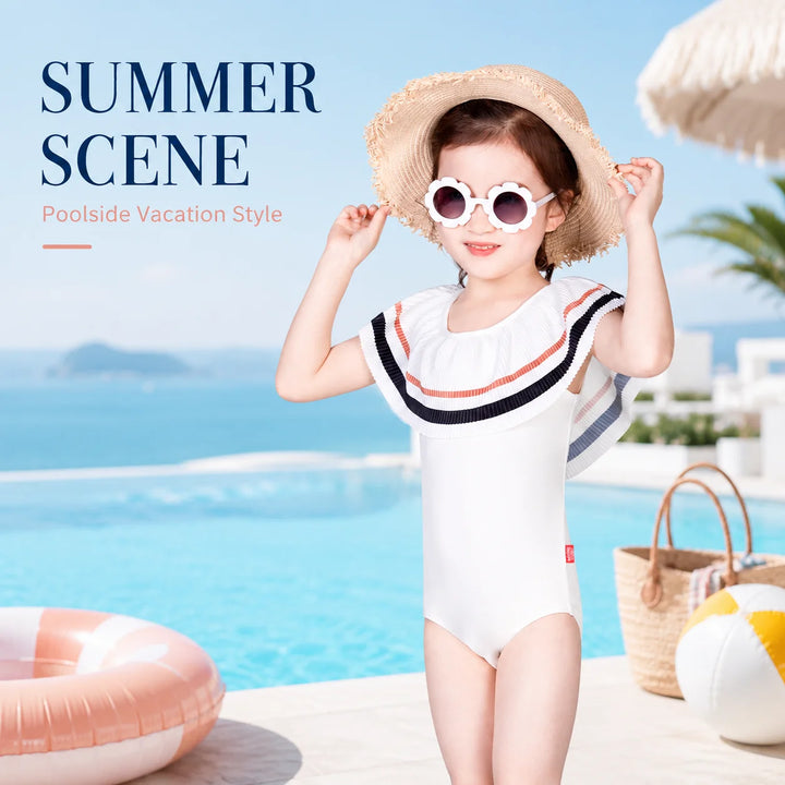 Girls One-Piece Rash Guard Swimsuit – Tropical Bloom