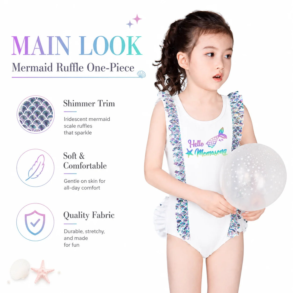 Girls Long Sleeve Rash Guard Set – Mermaid Magic view 2