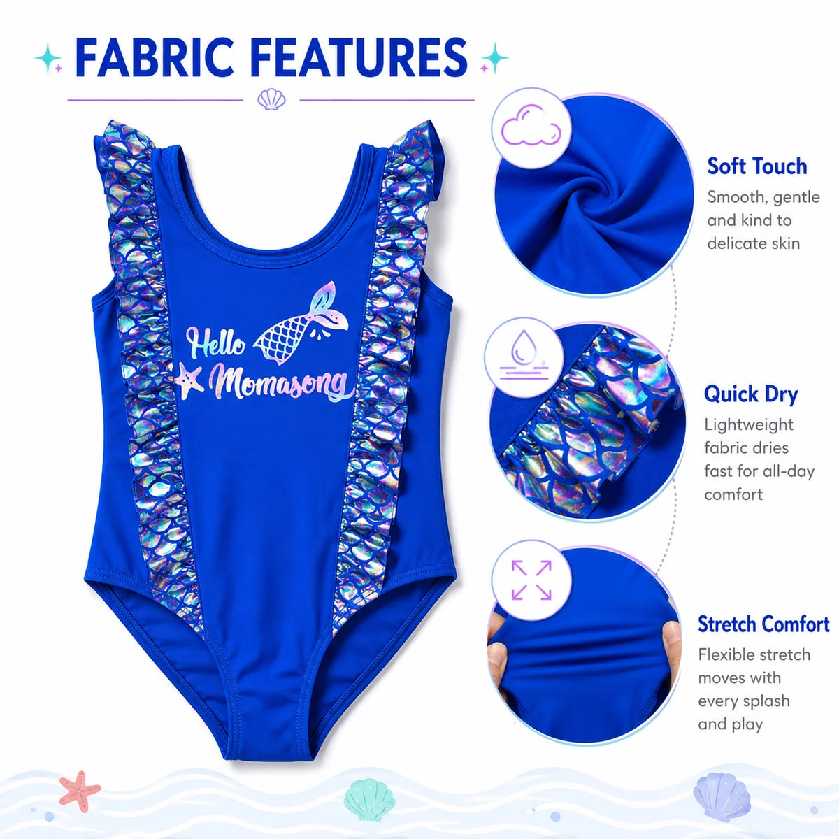 Girls One-Piece Rash Guard Swimsuit – Sunny Waves view 3