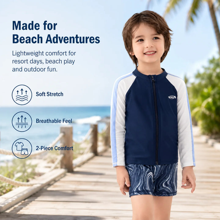 Boys Zip-Up Rash Guard Shorts Set – Coastline Explorer