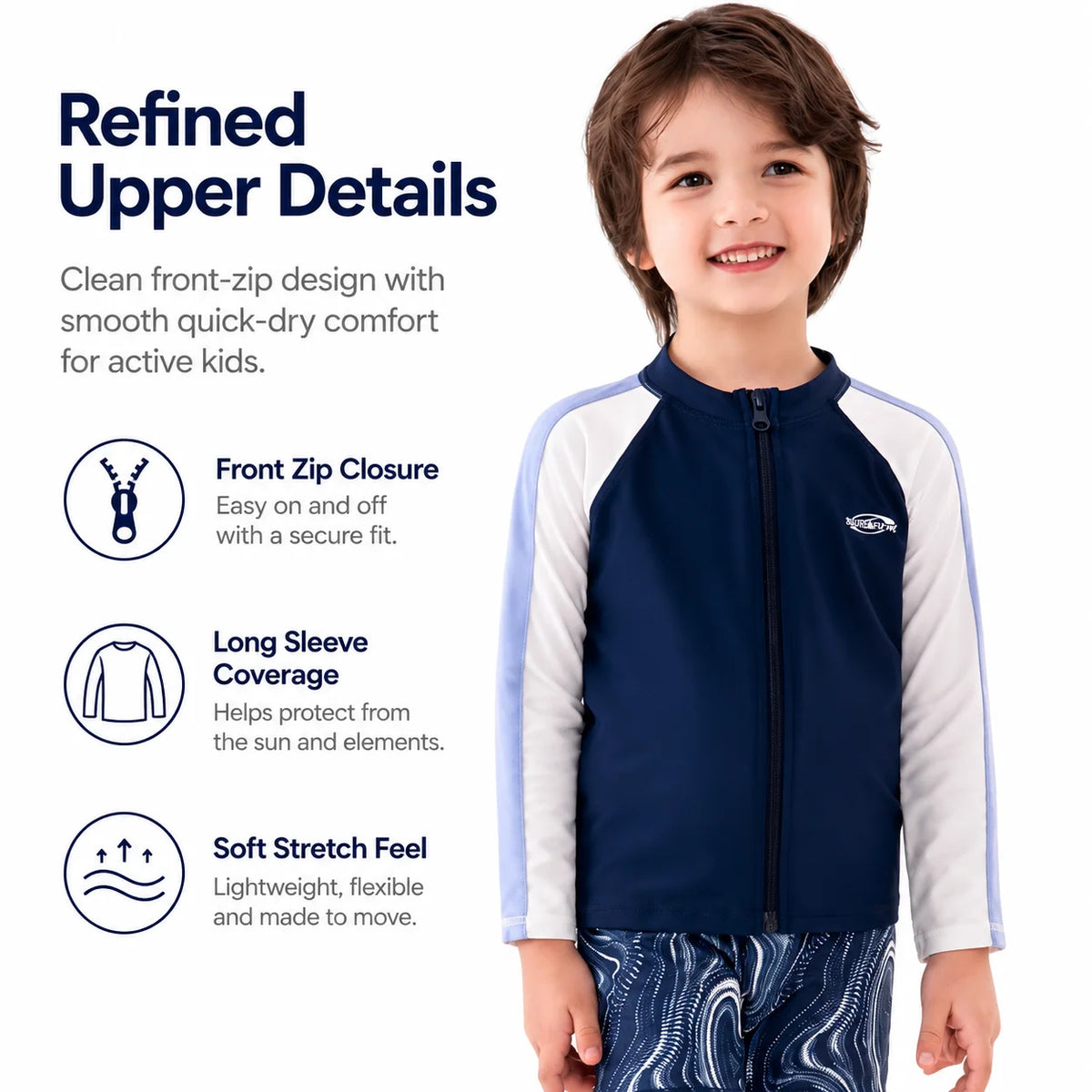 Boys Zip-Up Rash Guard Shorts Set – Coastline Explorer view 2