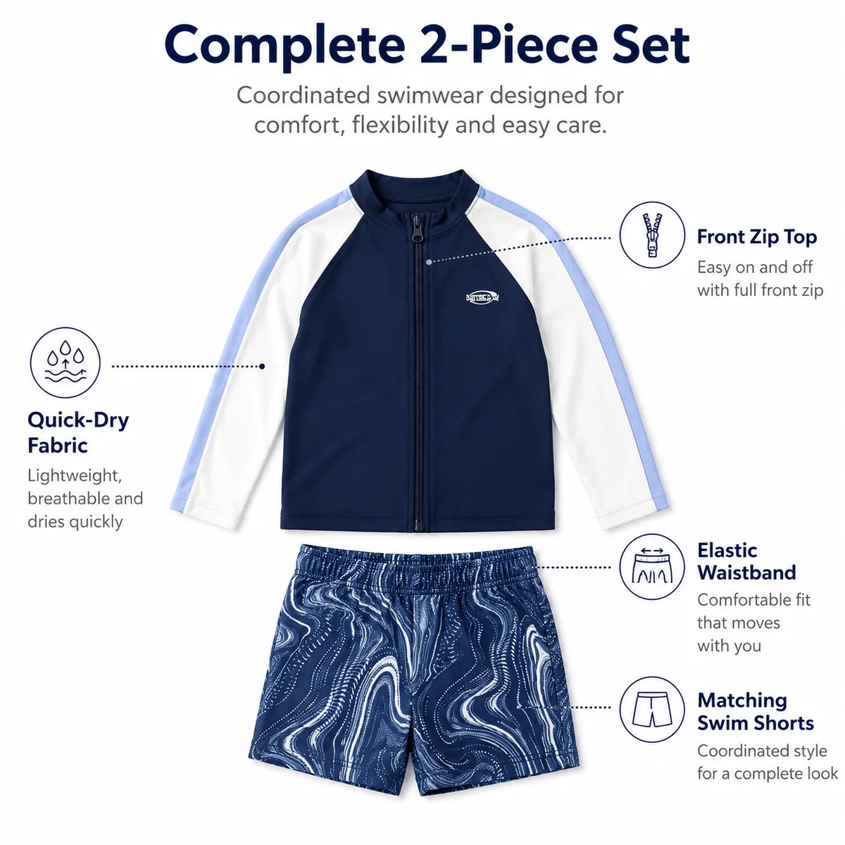 Boys Zip-Up Rash Guard Shorts Set – Coastline Explorer view 4