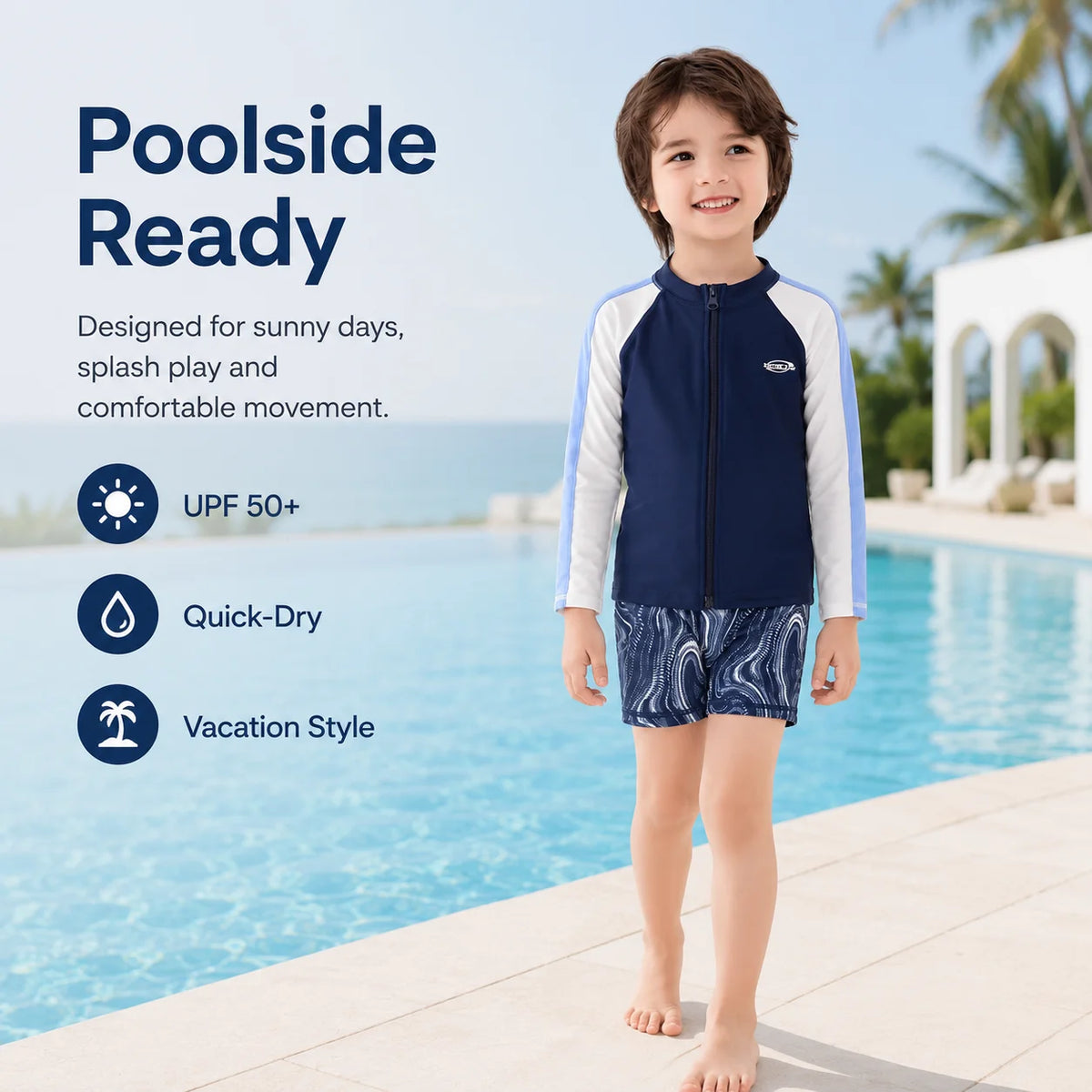 Boys Zip-Up Rash Guard Shorts Set – Coastline Explorer view 6