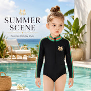 Girls One-Piece Rash Guard Swimsuit – Jungle Leaf