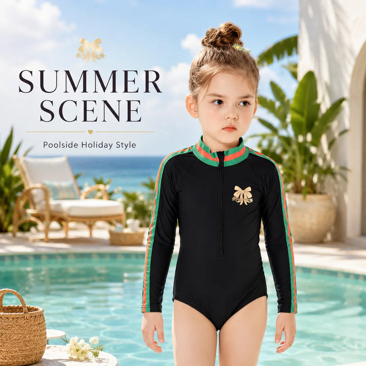 Girls One-Piece Rash Guard Swimsuit – Jungle Leaf
