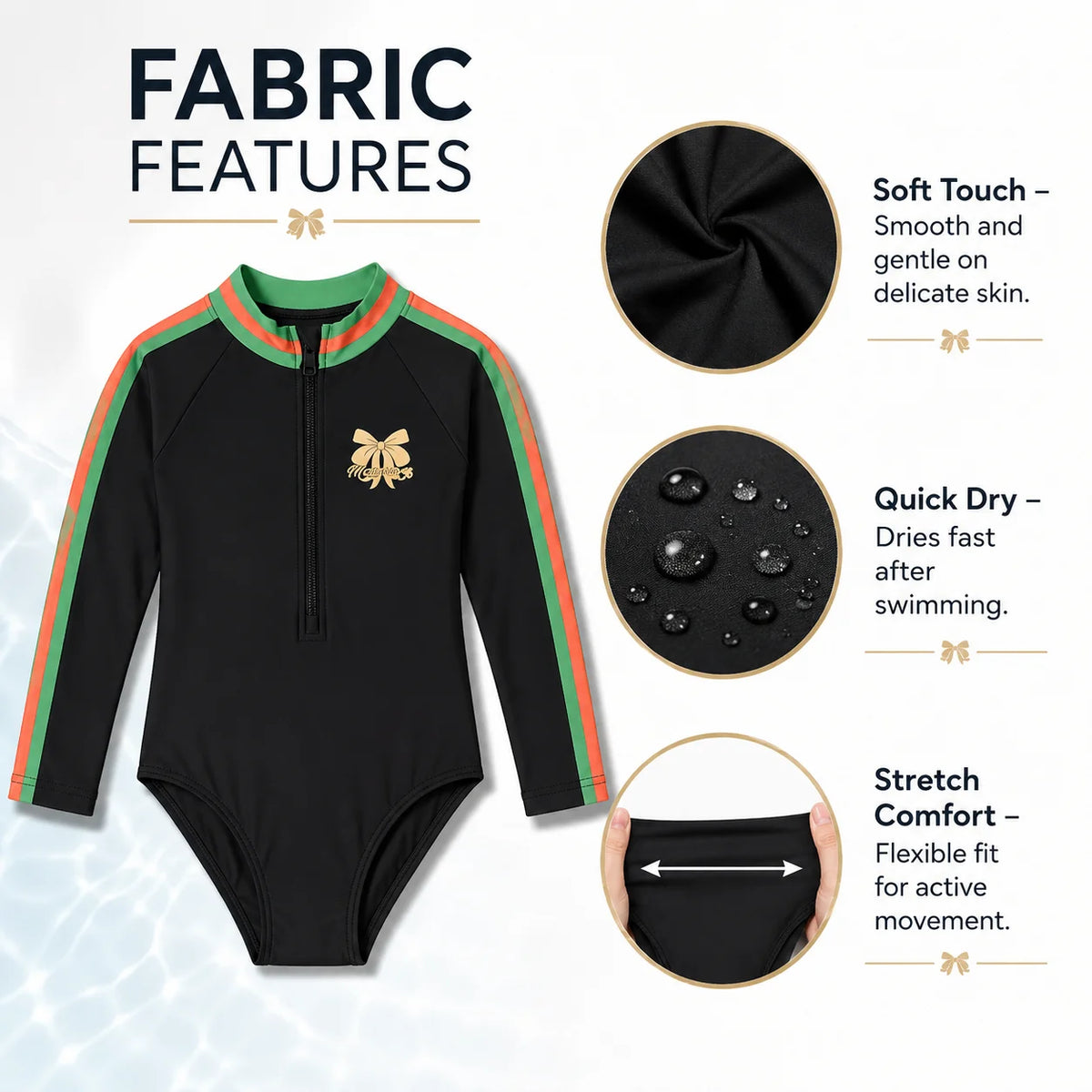 Girls One-Piece Rash Guard Swimsuit – Jungle Leaf view 4