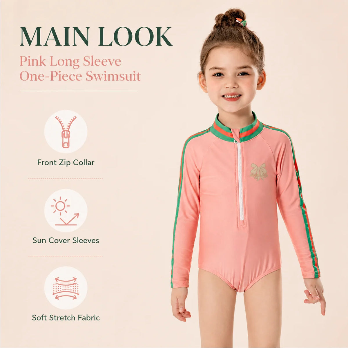 Girls Premium One-Piece Swimsuit – Sea Shell view 2