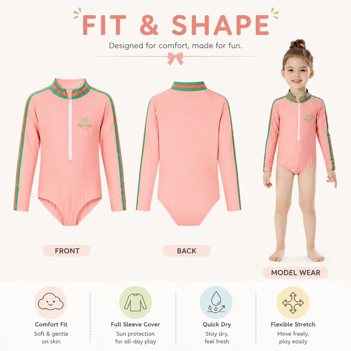 Girls Premium One-Piece Swimsuit – Sea Shell view 5