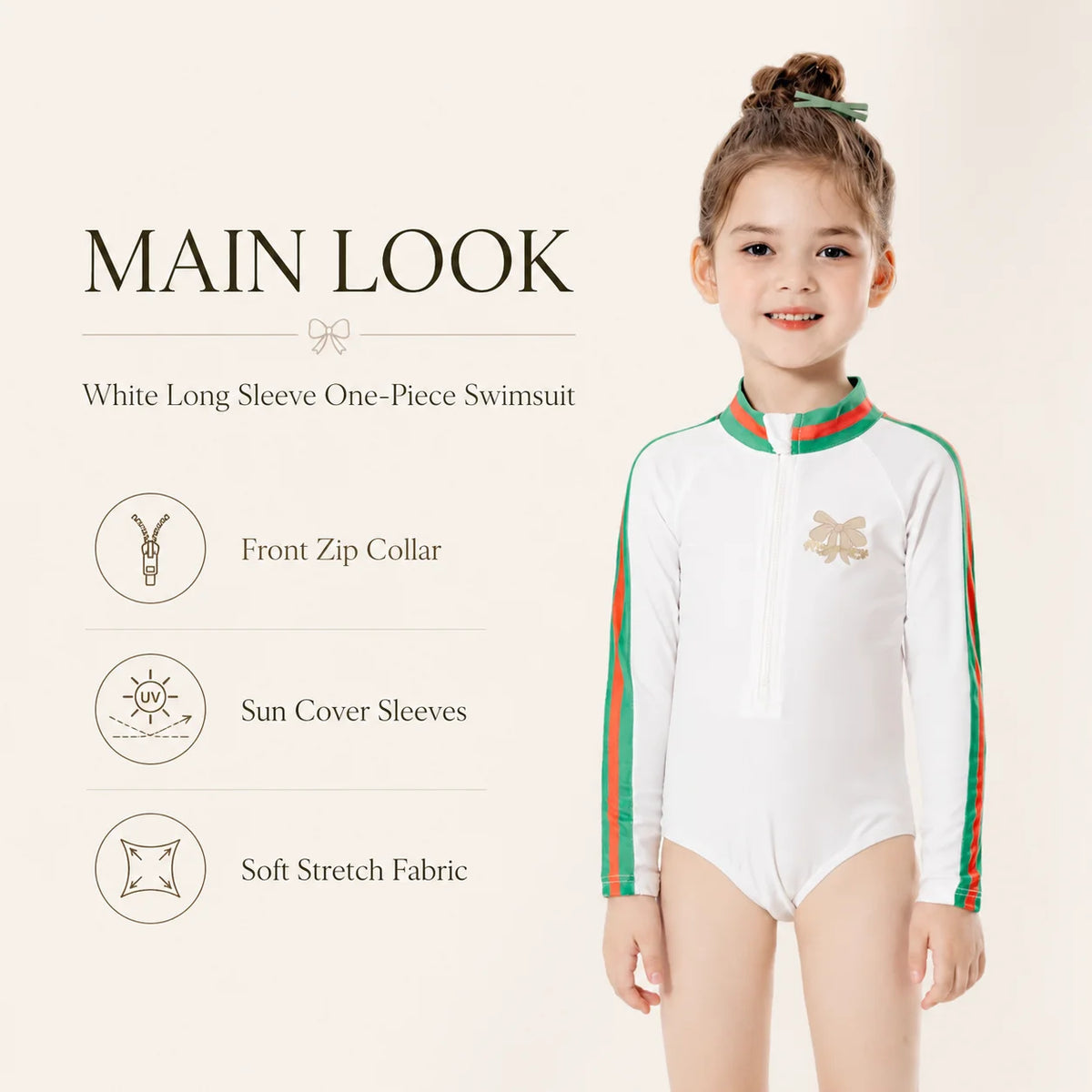 Girls One-Piece Rash Guard Swimsuit – Sunset Glow view 2