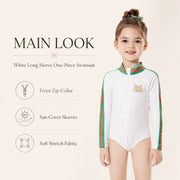 Girls One-Piece Rash Guard Swimsuit – Sunset Glow view 2