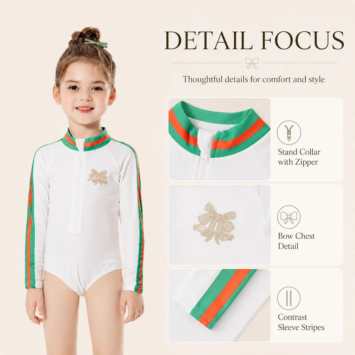 Girls One-Piece Rash Guard Swimsuit – Sunset Glow view 3