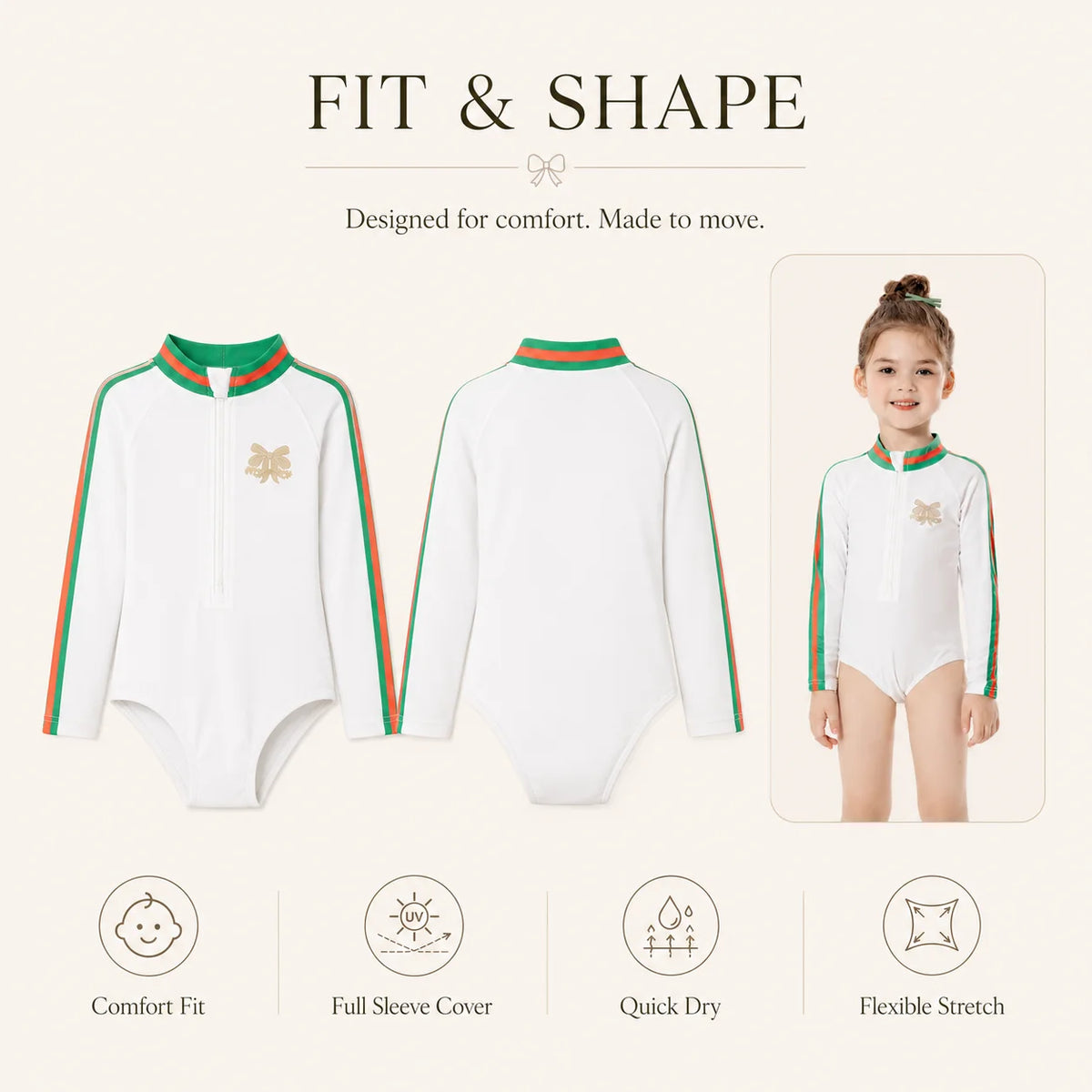Girls One-Piece Rash Guard Swimsuit – Sunset Glow view 5