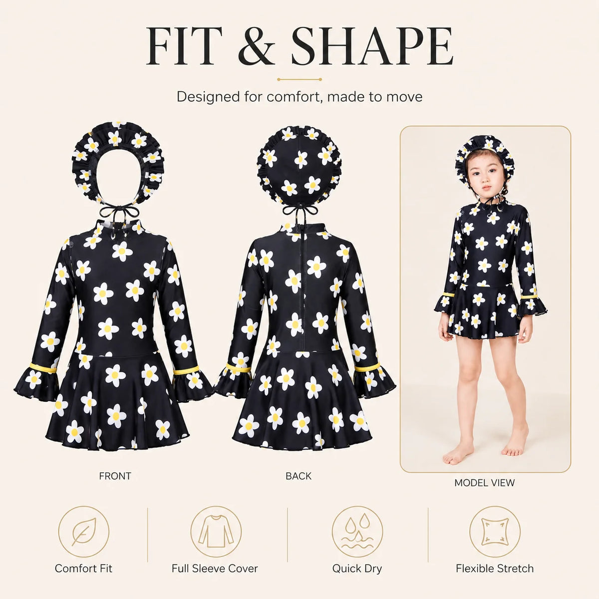 Girls Long Sleeve Rash Guard Set – Tropical Bloom view 5