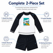 Boys Shark Print Rash Guard Set – Coral Reef view 4