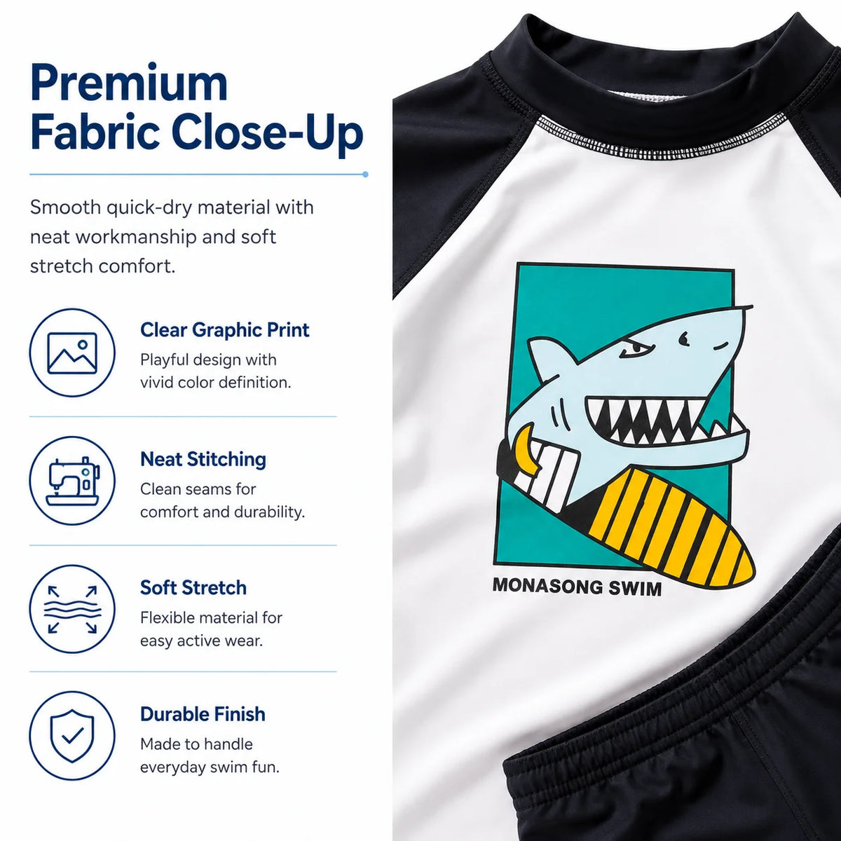 Boys Shark Print Rash Guard Set – Coral Reef view 5