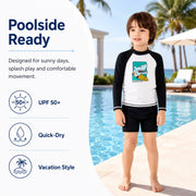 Boys Shark Print Rash Guard Set – Coral Reef view 6
