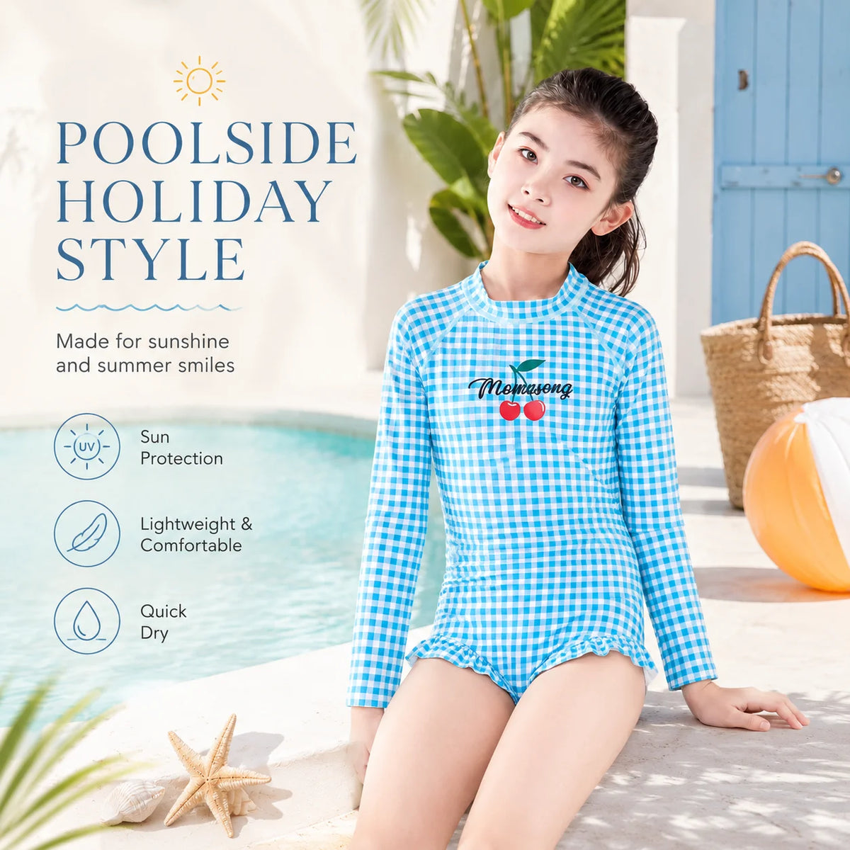 Girls One-Piece Rash Guard Swimsuit – Mermaid Magic