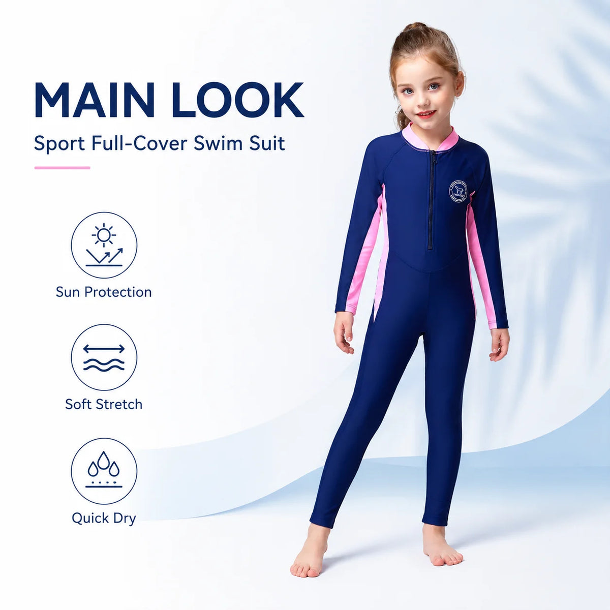 Girls Premium One-Piece Swimsuit – Deep Sea Blue view 2