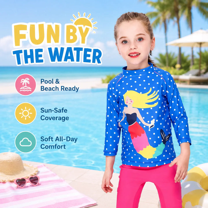Girls One-Piece Rash Guard Swimsuit – Ocean Waves