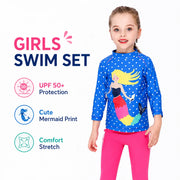 Girls One-Piece Rash Guard Swimsuit – Ocean Waves view 2