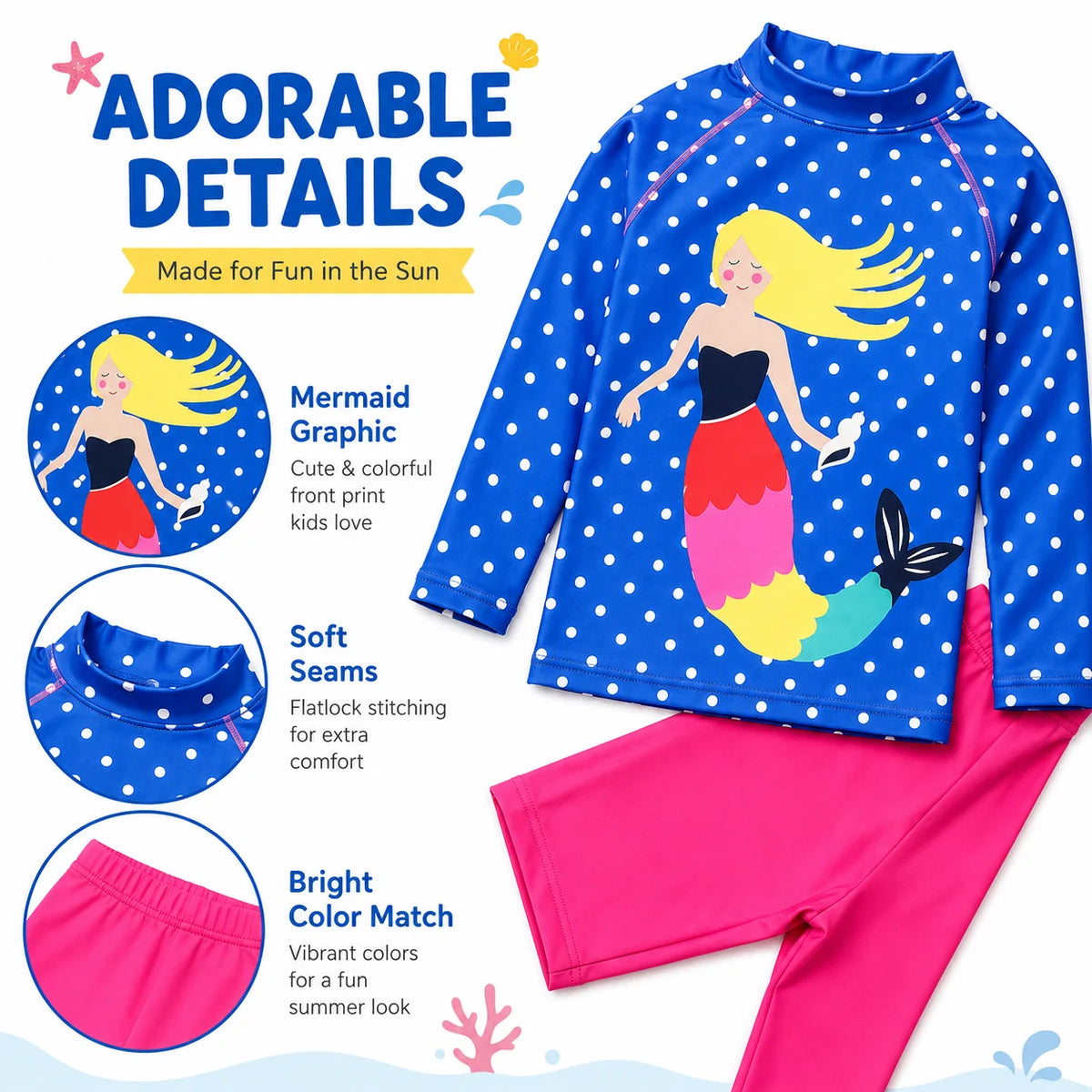 Girls One-Piece Rash Guard Swimsuit – Ocean Waves view 3
