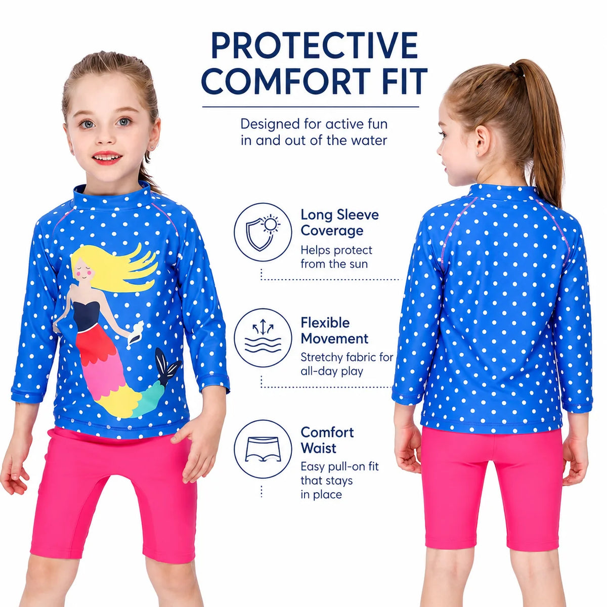 Girls One-Piece Rash Guard Swimsuit – Ocean Waves view 5