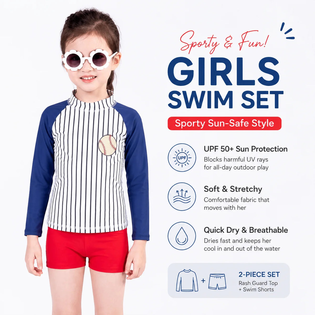 Girls Shark Print Rash Guard Set – Sea Star view 2