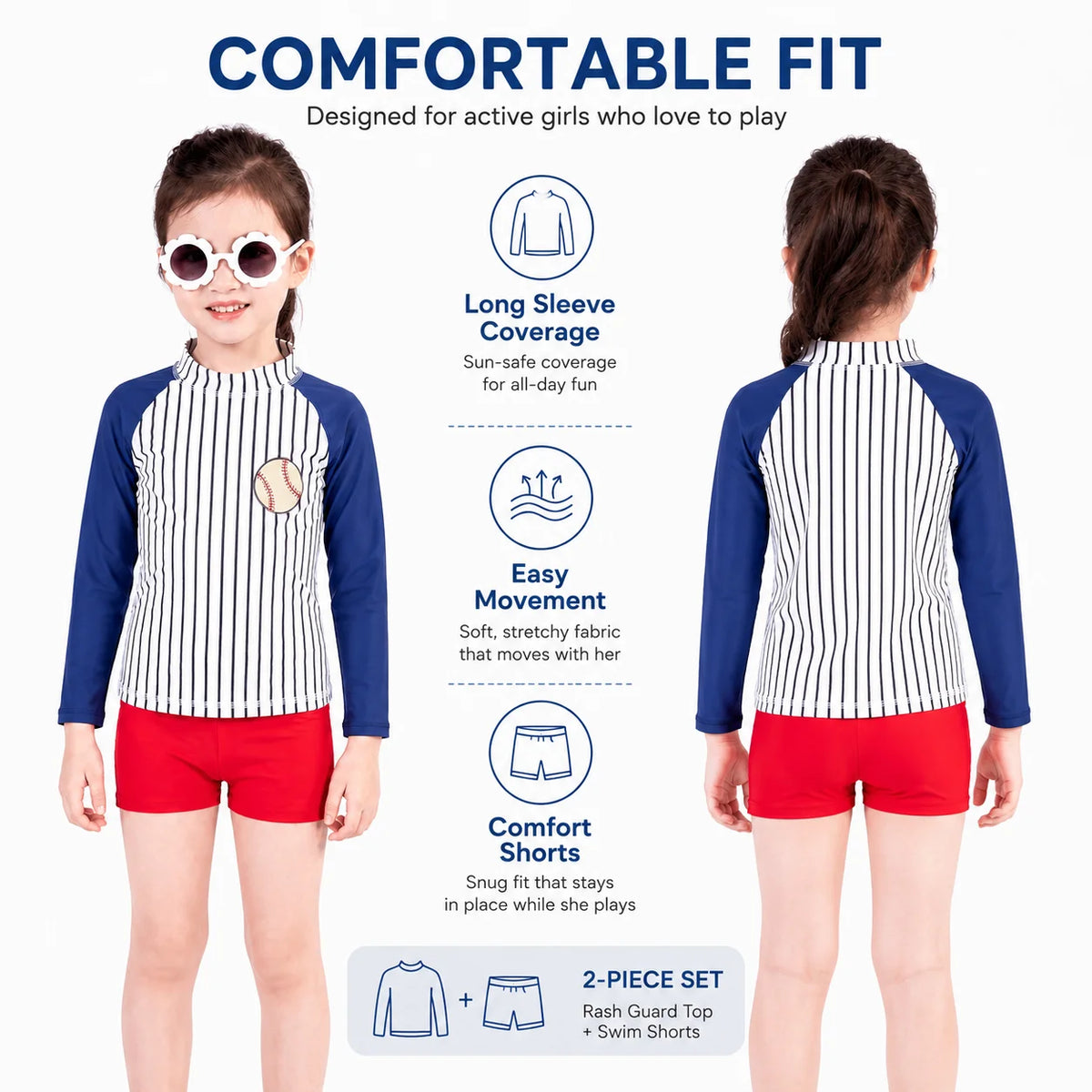 Girls Shark Print Rash Guard Set – Sea Star view 5