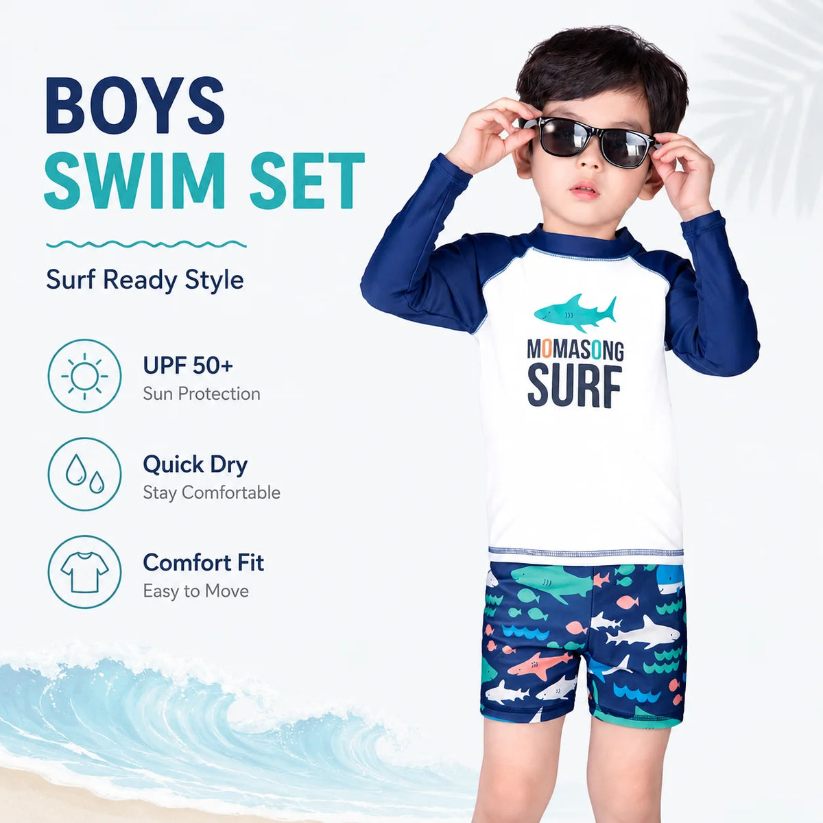 Boys Short Sleeve Swim Set – Beach Day view 2