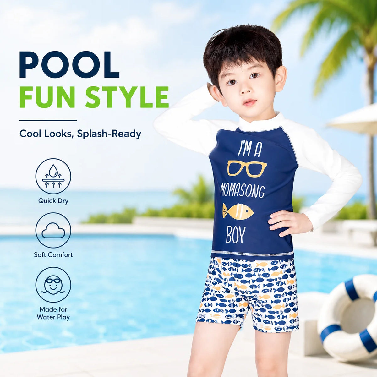 Boys Zip-Up Rash Guard Shorts Set – Island Paradise