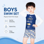 Boys Zip-Up Rash Guard Shorts Set – Island Paradise view 2
