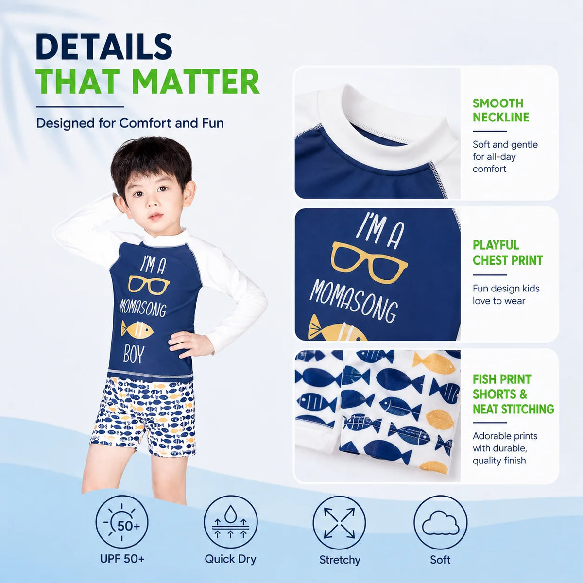 Boys Zip-Up Rash Guard Shorts Set – Island Paradise view 3